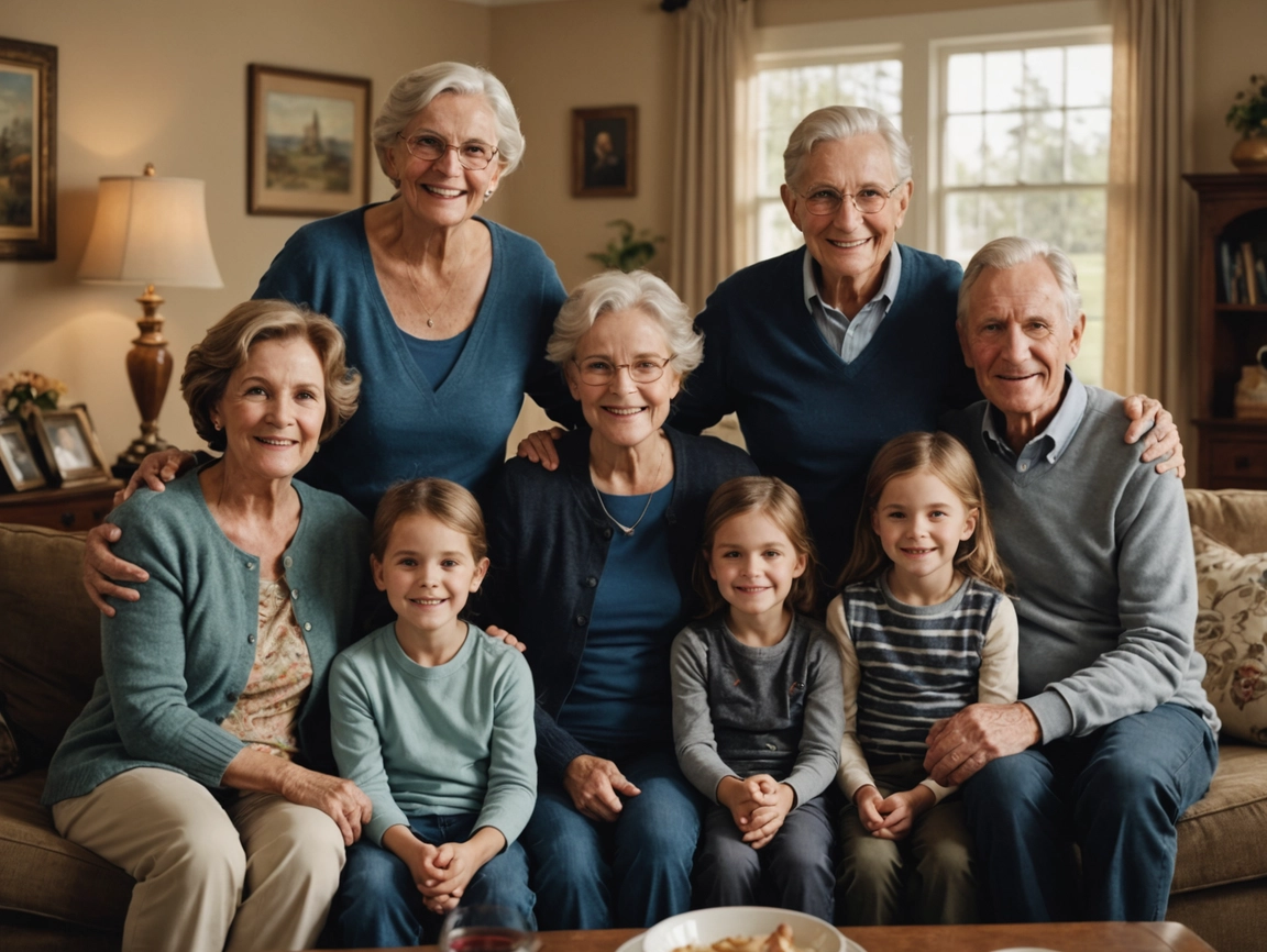 Multi generational family on sofa